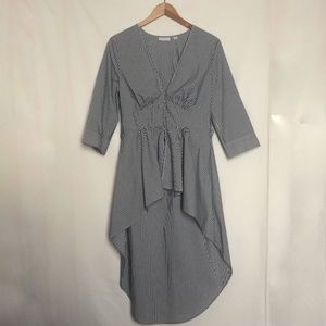 New York & Company Navy Blue/ White Striped Blouse